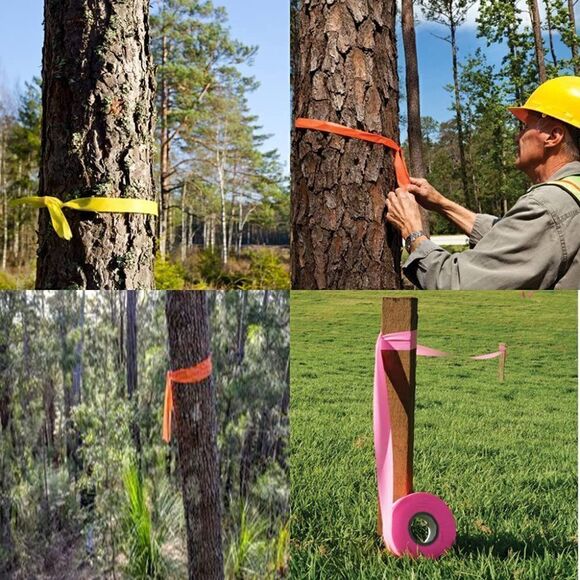 8 Pack Flagging Tape Non-Adhesive Plastic Ribbon Neon Marking Tape 1.2" x 1200 - Picture 2 of 11